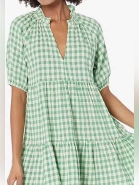 CeCe Green and White Gingham Midi Dress
